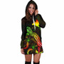 Papua New Guinea Polynesian Hoodie Dress - Turtle With Blooming Hibiscus Reggae 3