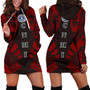 Northern Mariana Islands Hoodie Dress - Polynesian Tattoo Red 1