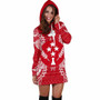 Kosrae Polynesian Hoodie Dress Map Red White 3