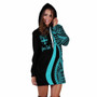 Fiji Custom Personalised Hoodie Dress - Turquoise Polynesian Tentacle Pattern 3