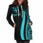 Fiji Custom Personalised Hoodie Dress - Turquoise Polynesian Tentacle Pattern 5