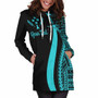 Kosrae Custom Personalised Hoodie Dress - Turquoise Polynesian Tentacle Pattern 4