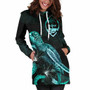 Guam Polynesian Hoodie Dress - Turtle With Blooming Hibiscus Turquoise 5