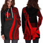 Wallis and Futuna Custom Personalised Hoodie Dress - Red Polynesian Tentacle Pattern 2