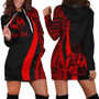 Tonga Custom Personalised Hoodie Dress - Red Polynesian Tentacle Pattern 1