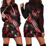 Tonga Polynesian Hoodie Dress - Turtle With Blooming Hibiscus Red 1