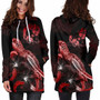 Tonga Polynesian Hoodie Dress - Turtle With Blooming Hibiscus Red 2