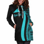 Tokelau Custom Personalised Hoodie Dress - Turquoise Polynesian Tentacle Pattern 5