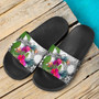 Marshall Islands Custom Personalised Slide Sandals White - Turtle Plumeria Banana Leaf 3