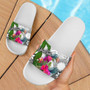 Marshall Islands Custom Personalised Slide Sandals White - Turtle Plumeria Banana Leaf 4