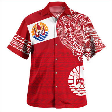 Polynesian Hawaiian Shirt French Polynesia Flag With Coat Of Arms