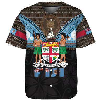 Fiji Baseball Shirt Fiji Brown Masi Design With Coat Of Arms Tribal ...