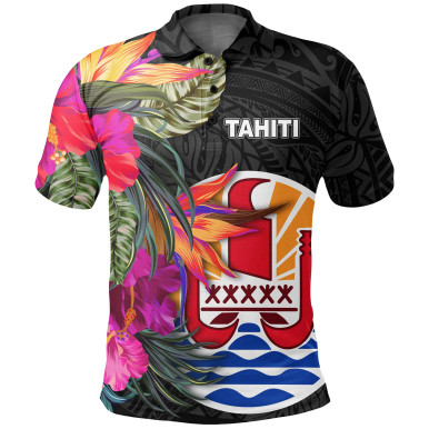 Tahiti Polo Shirt - Hibiscus Polynesian Pattern