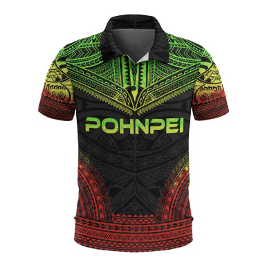 Pohnpei Polo Shirt - Pohnpei Flag Polynesian Chief Tattoo Reggae Version