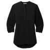 Port Authority Ladies 3/4-Sleeve Textured Crepe Tunic Deep Black