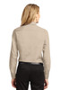 Port Authority® women’s wrinkle-resistant long sleeve shirt in cotton/poly blend, perfect for workday wear model back view