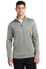Model wearing a grey Sport-Tek ® PosiCharge ® Sport-Wick ® Heather Fleece 1/4-Zip Pullover