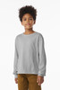 Youth bella canvas heavyweight long sleeve tee model front view