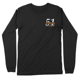 51 Strong | Long Sleeve Tee with Left Chest Logo - Black, White/Orange Logo