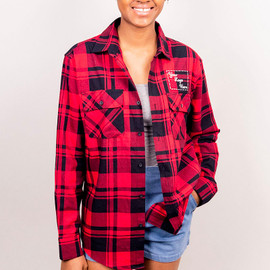 Custom embroidered plaid flannel shirt with 60/40 cotton/poly blend for a soft, durable fit.