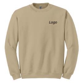 Left Chest logo placement Custom Sand Basic Crewneck Sweatshirt