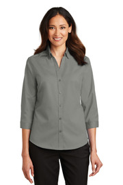 Port Authority® Women's 3/4-Sleeve SuperPro™ Twill Shirt model front
