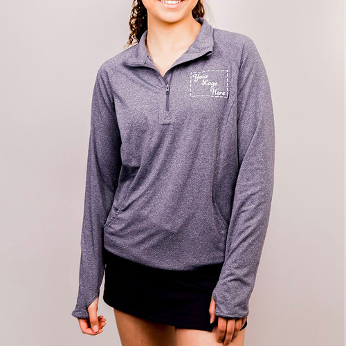 Custom 1/2 zip pullover with embroidered design on left chest.