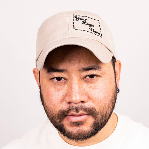 Custom embroidered dad cap made from 100% bio-washed chino twill fabric.