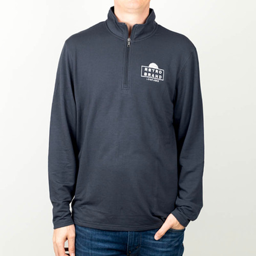 Custom embroidered 1/4 zip pullover with poly/rayon/spandex microterry fabric