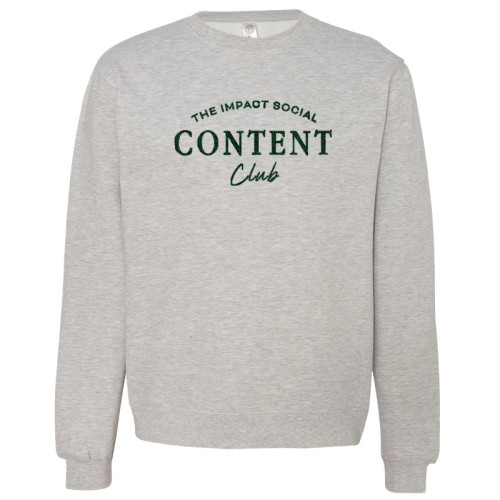 Impact Social | Content Club Crewneck product mockup on Alternative brand crewneck sweatshirt