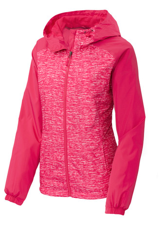 Sport-Tek® Ladies Heather Colorblock Raglan Hooded Wind Jacket