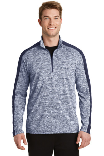 Sport-Tek® PosiCharge® Electric Heather Colorblock 1/4-Zip Pullover modeled