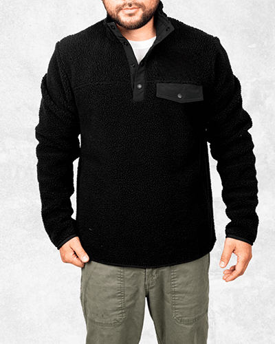 Black fleece quarter button pullover