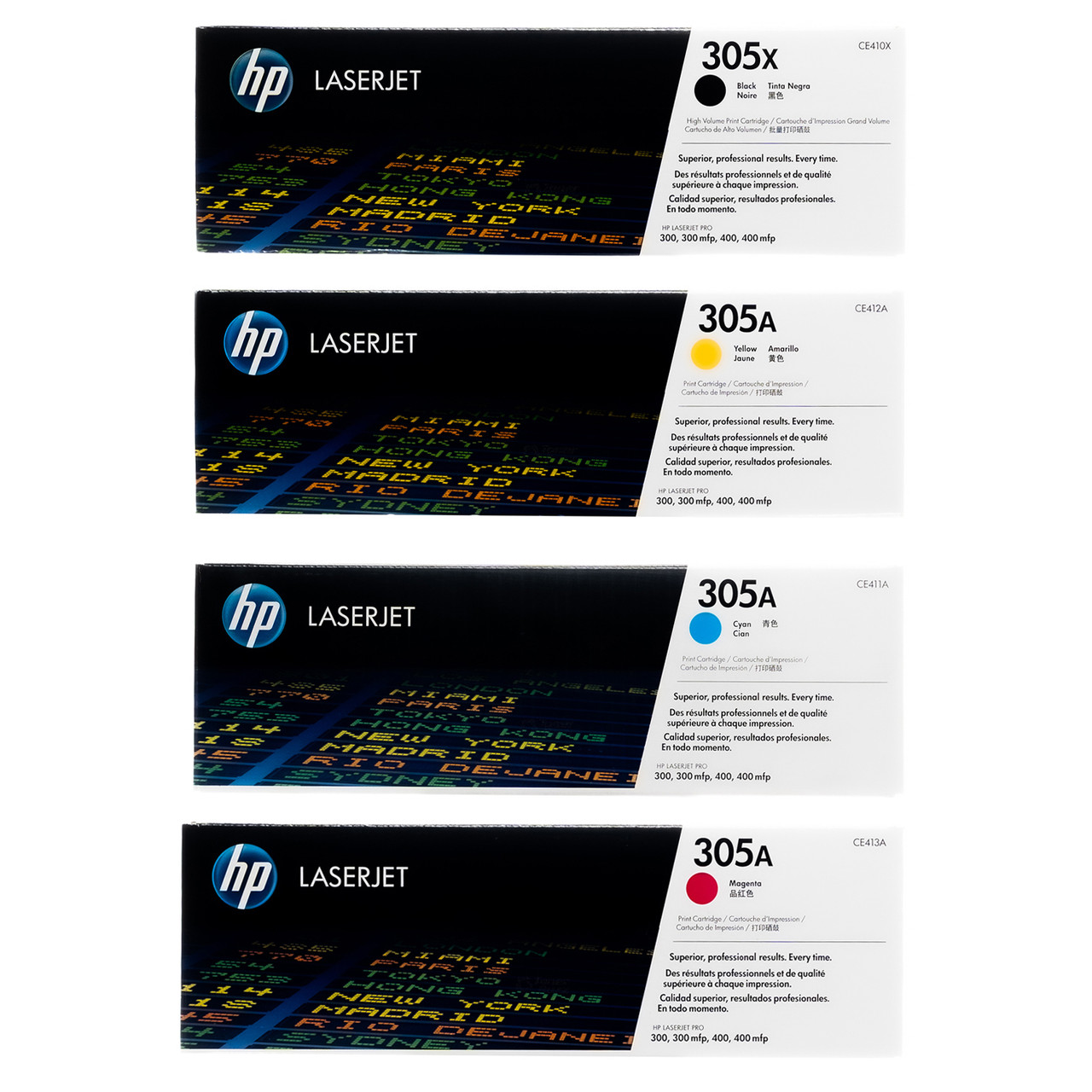 Original Hp 305x 305a Set Ce410x Ce411a Ce412a Ce413a Black Cyan Magenta Yellow Laserjet Toner Cartridges Original Supplies