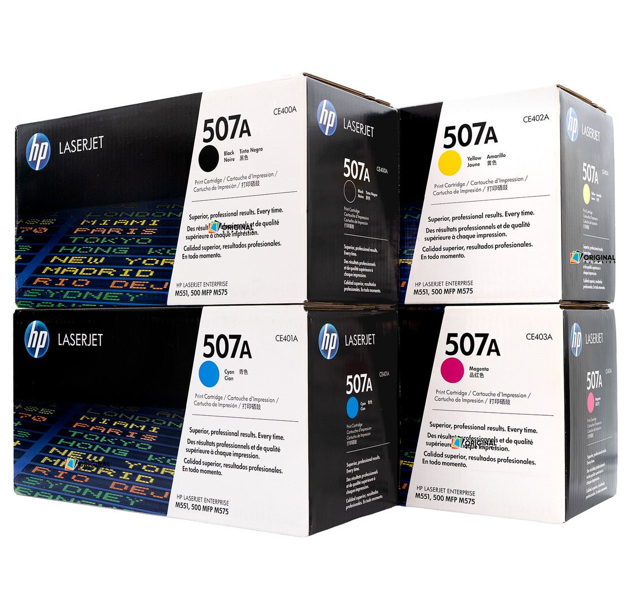 Original HP 507A LaserJet Toner Set (CE400A, CE401A, CE402A