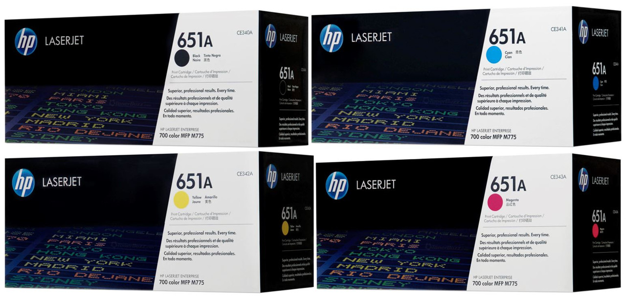 Original HP 651A SET CE340A CE341A CE342A CE343A Black Cyan Magenta Yellow  LaserJet Toner Cartridges - OriginalSupplies.com