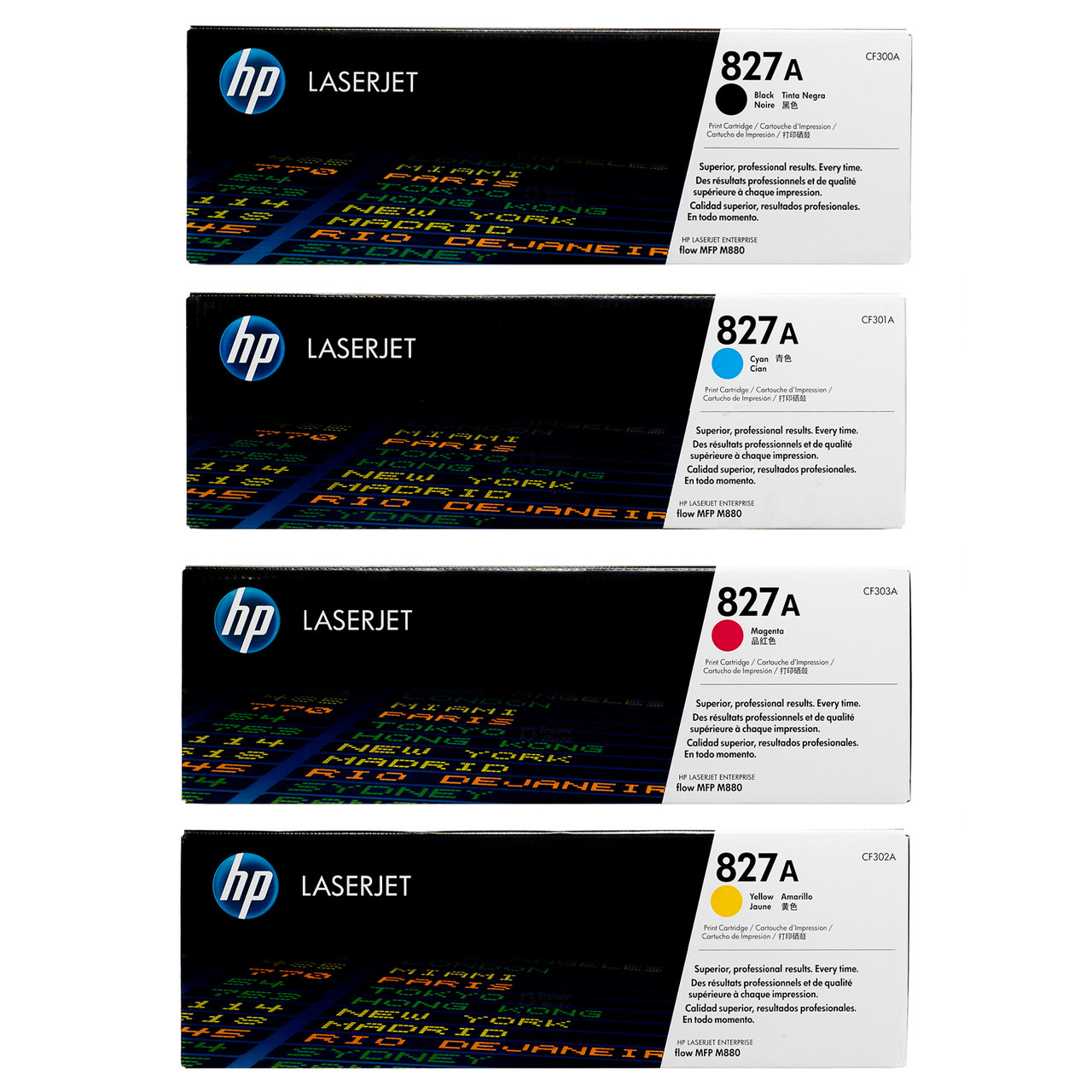 Original HP 827A LaserJet Toner Set (CF300A, CF301A, CF302A, CF303A) -  Black, Cyan, Magenta, Yellow