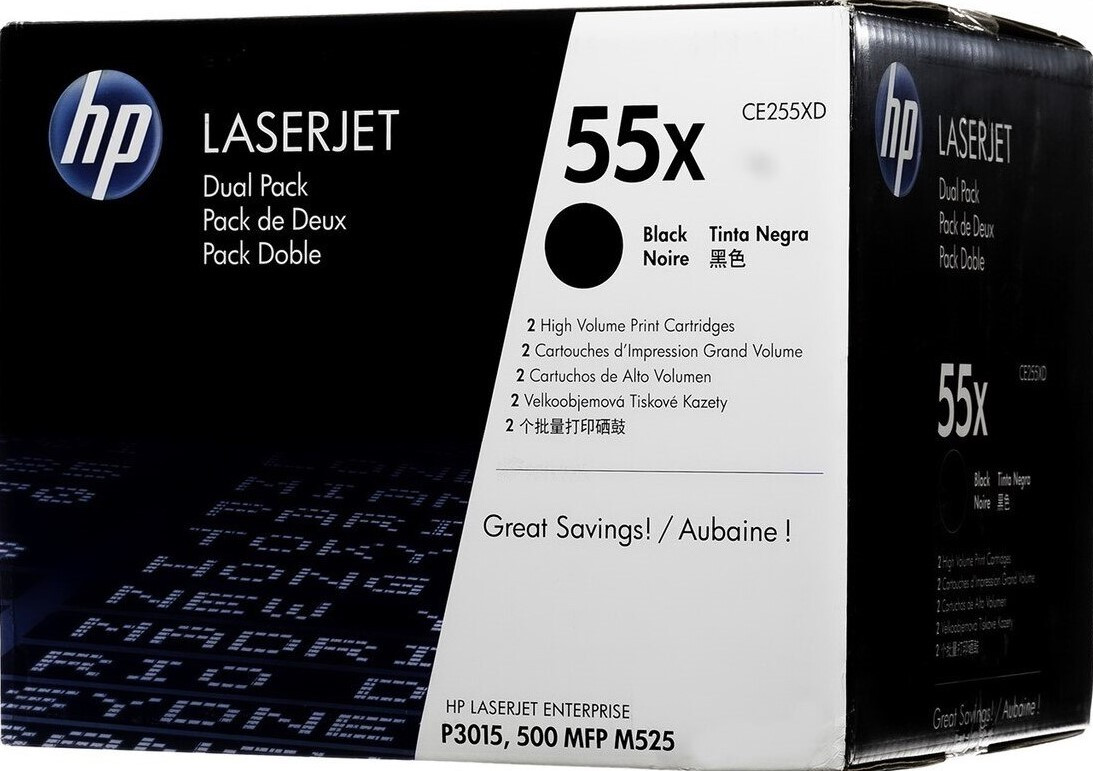 Original HP 55X (Dual Pack) Black High-Yield LaserJet Toner Cartridges ...