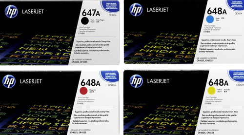 Original HP 647A 648A LaserJet Toner Set (CE260A, CE261A, CE262A, CE263A) - Black, Cyan, Magenta, Yellow