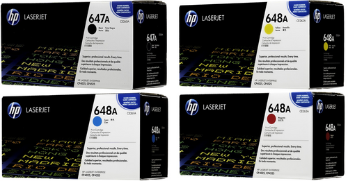 Original HP 647A 648A LaserJet Toner Set (CE260A, CE261A, CE262A, CE263A) - Black, Cyan, Magenta, Yellow