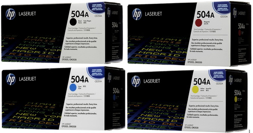 Original HP 504A LaserJet Toner Set (CE250A, CE251A, CE252A, CE253A) - Black, Cyan, Magenta, Yellow