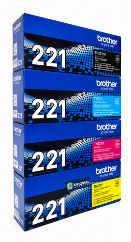 Original Brother TN-221 Laser Toner Set (TN221BK, TN221C, TN221M, TN221Y) - Black, Cyan, Magenta, Yellow