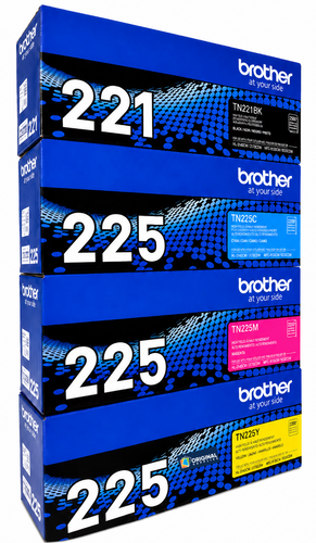 Original Brother TN221/TN225  Laser Toner Set (TN221BK, TN225C, TN225M, TN225Y) - Black, Cyan, Magenta, Yellow