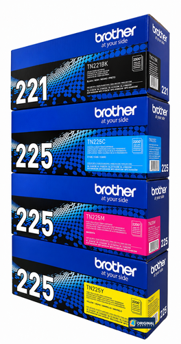 Original Brother TN221/TN225  Laser Toner Set (TN221BK, TN225C, TN225M, TN225Y) - Black, Cyan, Magenta, Yellow
