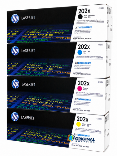 Original HP 202X LaserJet Toner Set (CF500X, CF501X, CF502X, CF503X) - Black, Cyan, Magenta, Yellow