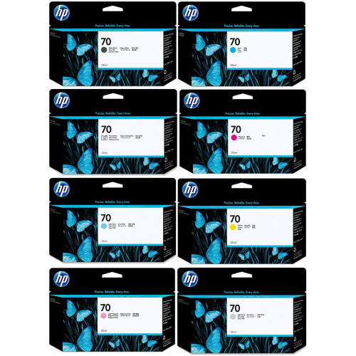 HP 70 Original Ink Cartridges Set, C9453A Magenta, C9454A Yellow, C9455A Light Magenta, C9390A Light Cyan, C9449A Photo Black, C9451A Light Gray, C9448A Matte Black, C9452A Cyan