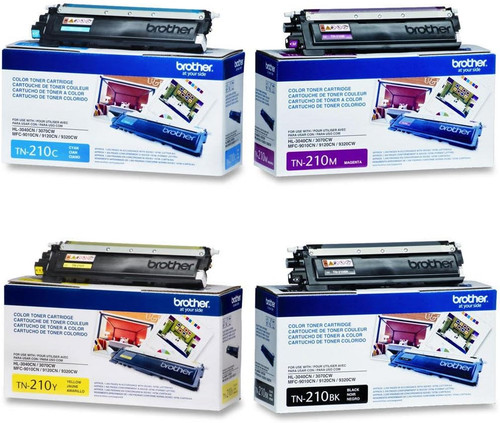 Original Brother TN210 Laser Toner Set (TN210BK, TN210C, TN210M, TN210Y) - Black, Cyan, Magenta, Yellow