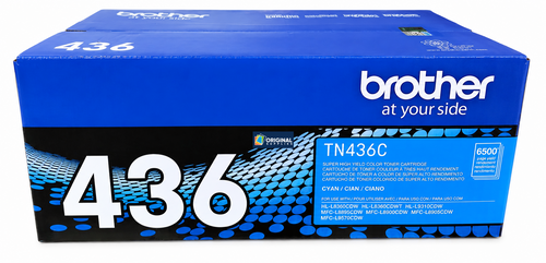 Original Brother TN-436 Super High-Yield Laser Toner Set (TN436BK, TN436C, TN436M, TN436Y) - Black, Cyan, Magenta, Yellow