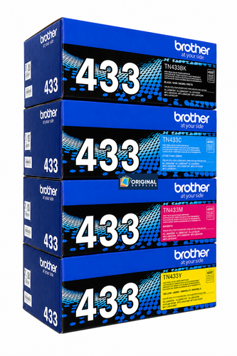 Original Brother TN-433 Laser Toner Set (TN433BK, TN433C, TN433M, TN433Y) - Black, Cyan, Magenta, Yellow