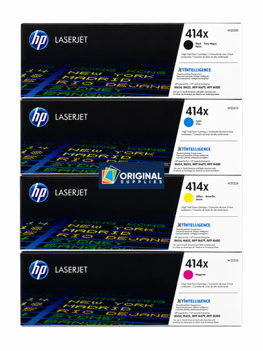 Original HP 414X High-Yield LaserJet Toner Set (W2020X, W2021X, W2022X, W2023X) - Black, Cyan, Magenta, Yellow